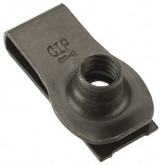 Value Collection - 3/8-16 Screw, 0.05 to 0.2" Thick, Spring Steel Extruded Tapped Hole U Nut - 1-1/8" Center Edge, Black Phosphate Finish - Exact Tooling