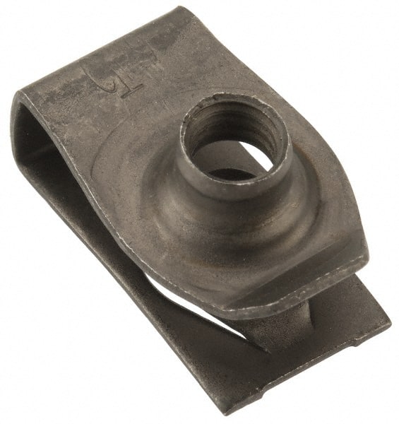 Au-Ve-Co Products - M6x1.00 Screw, 3.4 to 6.3mm Thick, Spring Steel Extruded Tapped Hole U Nut - 17/32" Center Edge, Black Phosphate Finish - Exact Tooling