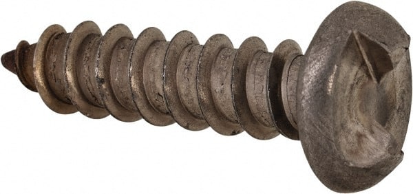 Made in USA - #14 Round Head Slotted Sheet Metal Screw - Stainless Steel, 1" Length Under Head, Grade 18-8 - Exact Tooling