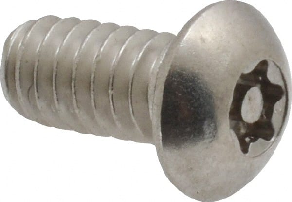 Made in USA - 1/4-20 UNC, 1/2" Length Under Head Torx Drive Machine Screw - Button Head, Grade 18-8 Stainless Steel, Uncoated, Without Washer - Exact Tooling