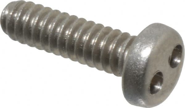 Made in USA - #6-32 UNC, 1/2" OAL Spanner Drive Machine Screw - Pan Head, Grade 18-8 Stainless Steel, Uncoated, Without Washer - Exact Tooling