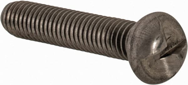 Made in USA - #10-32 UNF, 1" Length Under Head One Way Drive Machine Screw - Round Head, Grade 18-8 Stainless Steel, Uncoated, Without Washer - Exact Tooling