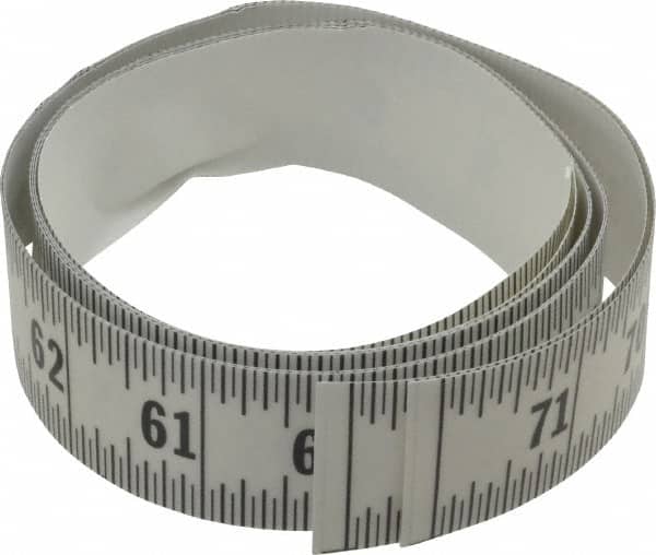 Made in USA - 6 Ft. Long x 1-1/4 Inch Wide, 1/16 Inch Graduation, Clear, Mylar Adhesive Tape Measure - Reads Right to Left, Horizontal Scale - Exact Tooling