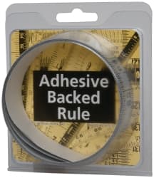 Made in USA - 6 Ft. Long x 1-1/4 Inch Wide, 1/16 Inch Graduation, Silver, Mylar Adhesive Tape Measure - Reads Right to Left, Horizontal Scale - Exact Tooling