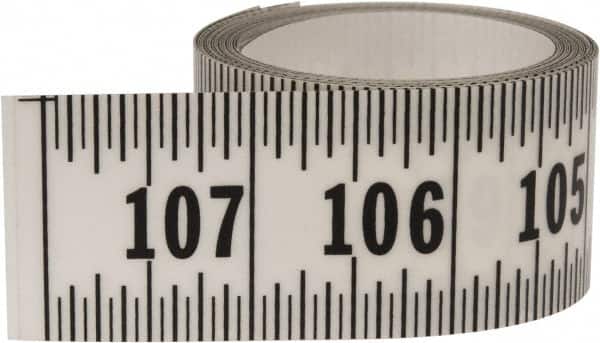 Made in USA - 9 Ft. Long x 1-1/4 Inch Wide, 1/16 Inch Graduation, Clear, Mylar Adhesive Tape Measure - Reads Right to Left, Horizontal Scale - Exact Tooling