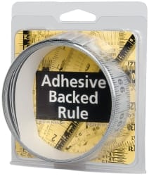 Made in USA - 9 Ft. Long x 1-1/4 Inch Wide, 1/16 Inch Graduation, Silver, Mylar Adhesive Tape Measure - Reads Right to Left, Horizontal Scale - Exact Tooling