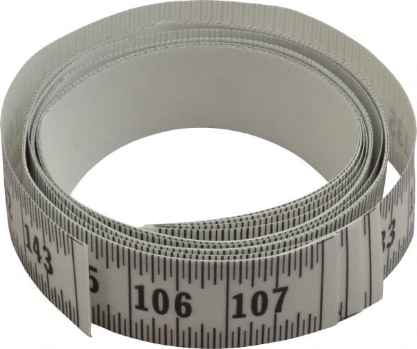 Made in USA - 12 Ft. Long x 1-1/4 Inch Wide, 1/16 Inch Graduation, Clear, Mylar Adhesive Tape Measure - Reads Left to Right, Horizontal Scale - Exact Tooling