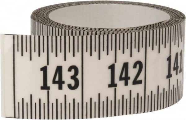 Made in USA - 12 Ft. Long x 1-1/4 Inch Wide, 1/16 Inch Graduation, Clear, Mylar Adhesive Tape Measure - Reads Right to Left, Horizontal Scale - Exact Tooling
