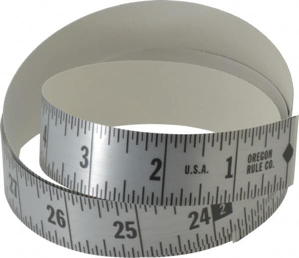 Made in USA - 18 Ft. Long x 1 Inch Wide, 1/16 Inch Graduation, Silver, Mylar Adhesive Tape Measure - Reads Right to Left, Horizontal Scale - Exact Tooling