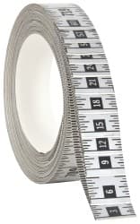 Made in USA - 60 Ft. Long x 1 Inch Wide, 1/16 Inch Graduation, Silver, Mylar Adhesive Tape Measure - Reads Right to Left, Horizontal Scale - Exact Tooling