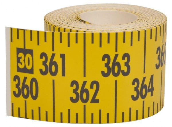 Made in USA - 60 Ft. Long x 3 Inch Wide, 1/4 Inch Graduation, Yellow, Mylar Adhesive Tape Measure - Reads Left to Right, Horizontal Scale - Exact Tooling