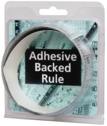 Made in USA - 3 Ft. Long x 1-1/4 Inch Wide, 1/16 Inch Graduation, Silver, Mylar Adhesive Tape Measure - Reads Bottom to Top, Vertical Rules - Exact Tooling