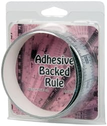 Made in USA - 6 Ft. Long x 1-1/4 Inch Wide, 1/16 Inch Graduation, Silver, Mylar Adhesive Tape Measure - Reads Bottom to Top, Vertical Rules - Exact Tooling