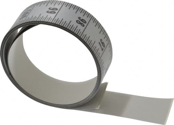 Made in USA - 9 Ft. Long x 1-1/4 Inch Wide, 1/16 Inch Graduation, Silver, Mylar Adhesive Tape Measure - Reads Top to Bottom, Vertical Rules - Exact Tooling