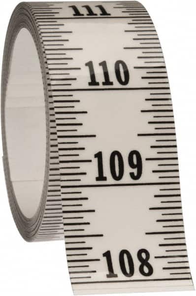 Made in USA - 12 Ft. Long x 1-1/4 Inch Wide, 1/16 Inch Graduation, Clear, Mylar Adhesive Tape Measure - Reads Bottom to Top, Vertical Rules - Exact Tooling