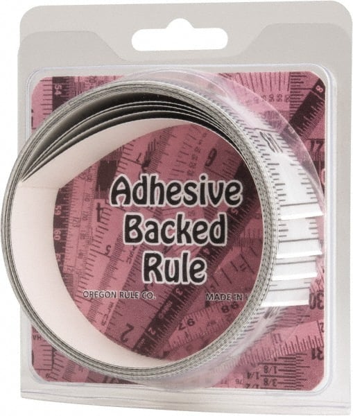 Made in USA - 12 Ft. Long x 1-1/4 Inch Wide, 1/16 Inch Graduation, Silver, Mylar Adhesive Tape Measure - Reads Bottom to Top, Vertical Rules - Exact Tooling