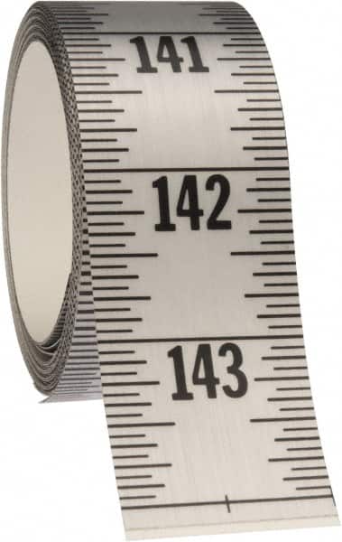 Made in USA - 12 Ft. Long x 1-1/4 Inch Wide, 1/16 Inch Graduation, Silver, Mylar Adhesive Tape Measure - Reads Top to Bottom, Vertical Rules - Exact Tooling