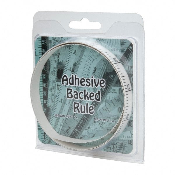Made in USA - 3 Ft. Long x 1/2 Inch Wide, 1/10 Inch Graduation, White, Mylar Adhesive Tape Measure - Reads Top to Bottom, Vertical Rules - Exact Tooling