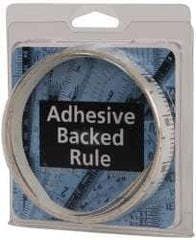 Made in USA - 9 Ft. Long x 1/2 Inch Wide, 1/10 Inch Graduation, White, Mylar Adhesive Tape Measure - Reads Top to Bottom, Vertical Rules - Exact Tooling