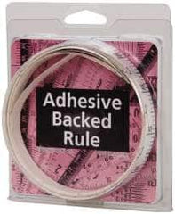Made in USA - 12 Ft. Long x 1/2 Inch Wide, 1/10 Inch Graduation, White, Mylar Adhesive Tape Measure - Reads Bottom to Top, Vertical Rules - Exact Tooling