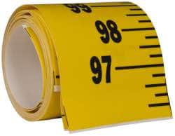 Made in USA - 12 Ft. Long x 3 Inch Wide, 1/4 Inch Graduation, Yellow, Mylar Adhesive Tape Measure - Reads Bottom to Top, Vertical Rules - Exact Tooling