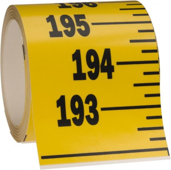 Made in USA - 20 Ft. Long x 3 Inch Wide, 1/4 Inch Graduation, Yellow, Mylar Adhesive Tape Measure - Reads Bottom to Top, Vertical Rules - Exact Tooling
