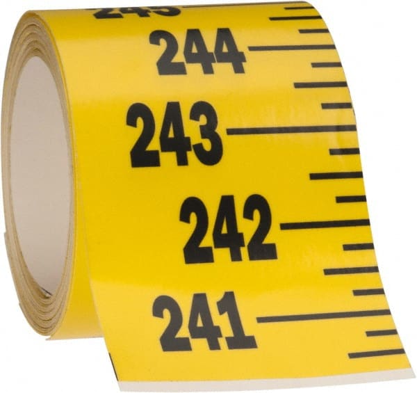 Made in USA - 24 Ft. Long x 3 Inch Wide, 1/4 Inch Graduation, Yellow, Mylar Adhesive Tape Measure - Reads Bottom to Top, Vertical Rules - Exact Tooling