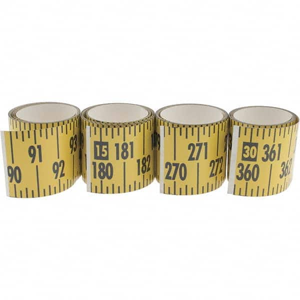 Made in USA - 32 Ft. Long x 3 Inch Wide, 1/4 Inch Graduation, Yellow, Mylar Adhesive Tape Measure - Reads Bottom to Top, Vertical Rules - Exact Tooling