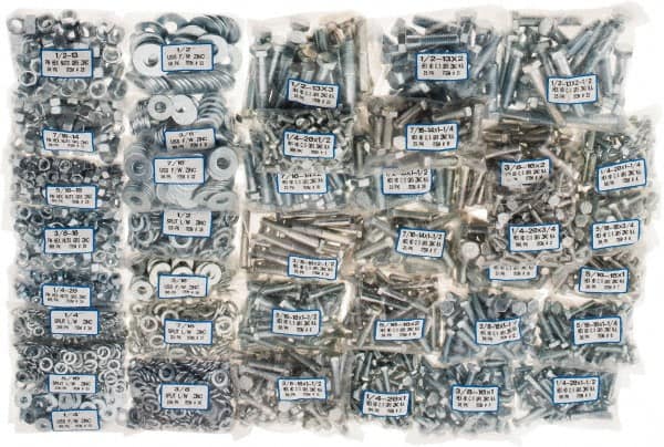 Value Collection - 2,875 Piece Steel Hex Head Cap Screw Bolt Assortment - 1/4-20 to 1/2-13 Thread, Grade 5 - Exact Tooling