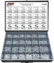 Value Collection - 1,200 Piece, #6-32 to 1/4-20, Steel Machine Screw Assortment - Round Head, Slotted Drive, 1/2 to 1" Long, Grade 2 - Exact Tooling