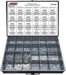 Value Collection - 1,200 Piece, #6-32 to #10-32, Steel Machine Screw Assortment - Pan Head, Phillips Drive, 1/4 to 2" Long, Grade 2 - Exact Tooling