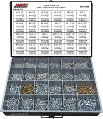 Value Collection - 2,000 Piece, #4x1/4 to #10 x 1-1/4, Steel Sheet Metal Screw Assortment - Pan Head, Phillips Drive, 1/4 to 1-1/2" Long, Grade 2 - Exact Tooling