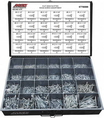 Value Collection - 2,400 Piece, #4x1/2 to #10 x 1-1/4, Steel Wood Screw Assortment - Flat Head, Slotted Drive, 1/2 to 3" Long, Grade 2 - Exact Tooling