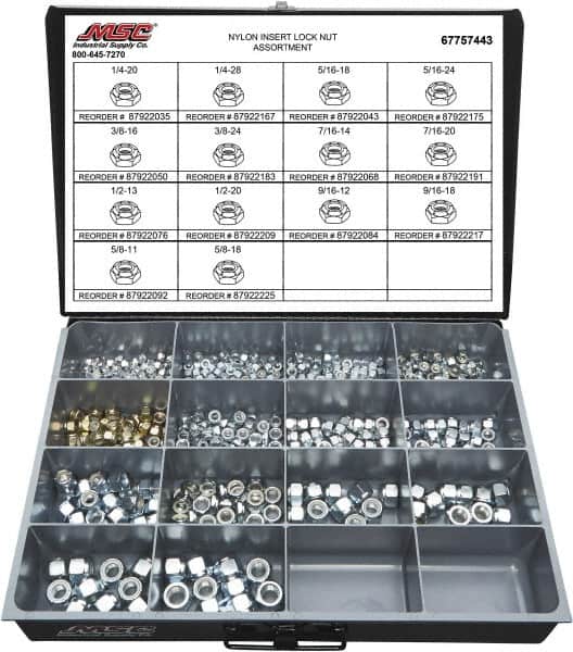 Value Collection - 1/4-20 to 5/8-18 Thread, 435 Piece Steel Nut Assortment - Grade 2 - Exact Tooling
