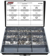 Value Collection - 1/4-20 to 3/8-16 Thread, 750 Piece Stainless Steel Nut & Washer Assortment - Grade 18-8 - Exact Tooling