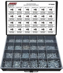 Value Collection - 1,200 Piece, #6-32 to 1/4-20, Steel Machine Screw Assortment - Pan Head, Phillips Drive, 1/2 to 2" Long, Grade 2 - Exact Tooling