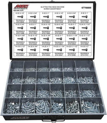 Value Collection - 2,100 Piece, #6-32 to 1/4-20, Steel Machine Screw Assortment - Pan Head, Slotted Drive, 1/2 to 2" Long, Grade 2 - Exact Tooling