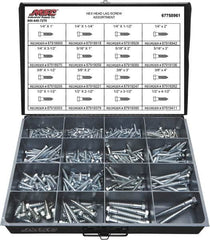 Value Collection - 375 Piece, 1/4x1 to 1/2 x 4-1/2, Steel Lag Screw Assortment - Hex Head, Hex Drive, 1 to 4-1/2" Long, Grade 2 - Exact Tooling