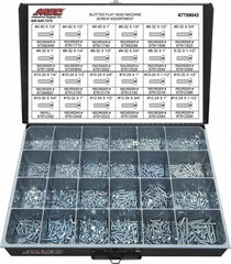 Value Collection - 1,500 Piece, #4-40 to #12-24, Steel Machine Screw Assortment - Flat Head, Slotted Drive, 1/4 to 1-1/2" Long, Grade 2 - Exact Tooling
