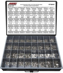 Value Collection - 2,200 Piece, #6-32 to 1/4-20, Stainless Steel Machine Screw Assortment - Round Head, Slotted Drive, 1/2 to 2" Long, Grade 18-8 - Exact Tooling