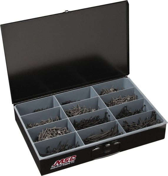Value Collection - 2,300 Piece, #6 to #8, Steel Fine Thread Drywall Screw Assortment - Phillips Drive, 1 to 3" Long, Grade 2 - Exact Tooling