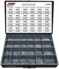 Value Collection - 820 Piece, M3x5.00 to M5x25.00, Steel Machine Screw Assortment - Flat Head, Slotted Drive, 5 to 50mm Long, Grade 2 - Exact Tooling