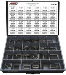 Value Collection - 320 Piece, 1/4 to 1/2" Pin Diam, Spring Pin Assortment - 1-3/4 to 2" Long, Grade 2 Steel - Exact Tooling
