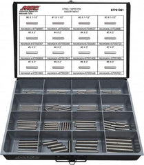 Value Collection - 130 Piece, #0 to #8" Pin Diam, Taper Pin Assortment - 1-1/2 to 4" Long, Grade 2 Steel - Exact Tooling