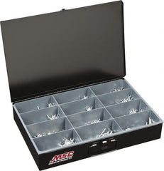 Value Collection - 1,000 Piece, 1/8 to 3/16" Hole Diam, Dome Head, Aluminum Blind Rivet Assortment - 1/8 to 5/8" Length, Steel Mandrel - Exact Tooling