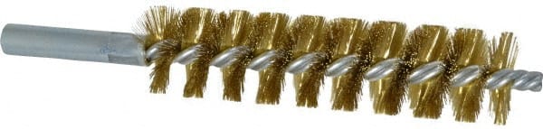 Schaefer Brush - 4" Brush Length, 1" Diam, Double Stem, Single Spiral Tube Brush - 6-1/4" Long, Brass, 12-24 Female Connection - Exact Tooling