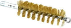 Schaefer Brush - 4-1/2" Brush Length, 1-1/2" Diam, Double Stem, Single Spiral Tube Brush - 8" Long, Brass, 1/4" NPSM Male Connection - Exact Tooling
