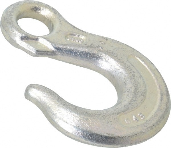 CM - 5,400 Lb Capacity, Chain Grade 43, Carbon Steel Eye Hook - 3-1/4" Reach, 11/16" Eye ID, 3/8" Chain Diam - Exact Tooling
