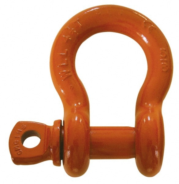 CM - 2" Nominal Chain Size, 43 Ton Alloy Steel Screw Anchor Shackle - 2" Diam, 2-1/4" Pin Diam, 7-3/4" High x 3-1/4" Wide Inside Jaw, 5-3/4" Inside Width, 4-7/8" Max Body Thickness - Exact Tooling