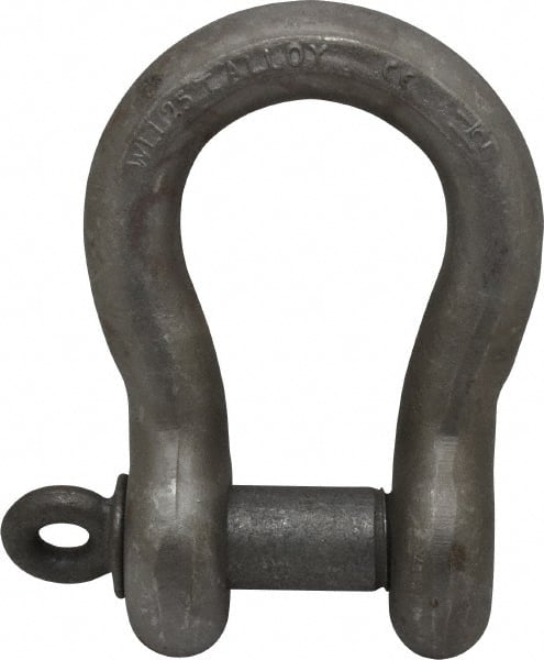 CM - 1-1/2" Nominal Chain Size, 25. Ton Alloy Steel Screw Anchor Shackle - 1-1/2" Diam, 1-5/8" Pin Diam, 5-3/4" High x 2-3/8" Wide Inside Jaw, 3-7/8" Inside Width, 3-1/2" Max Body Thickness - Exact Tooling